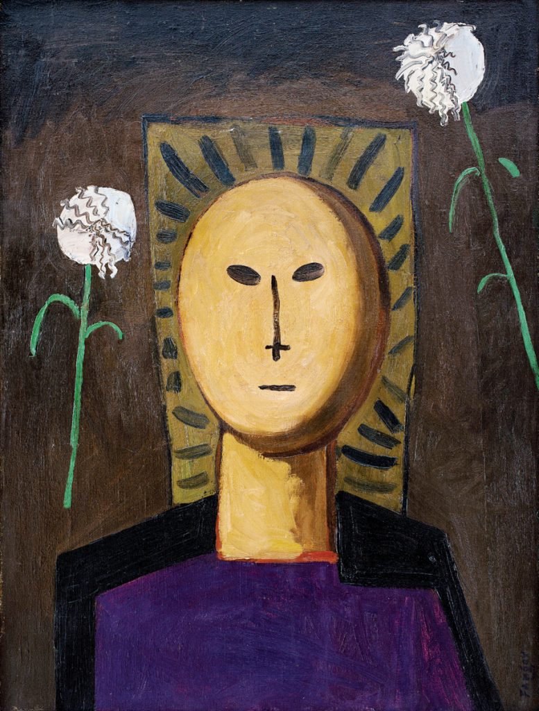 Wojciech Fangor: _Głowa z chryzantemami_, 1956