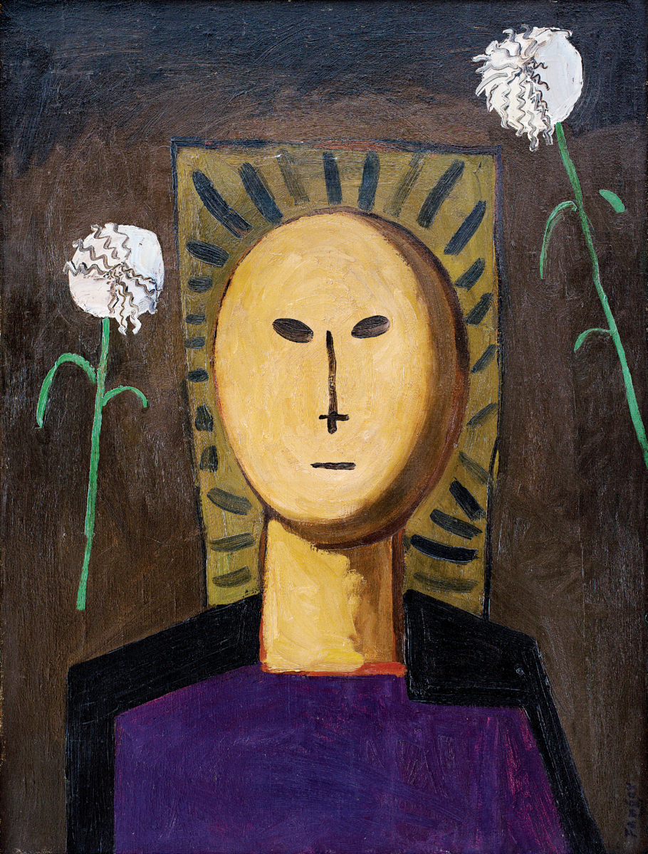 Wojciech Fangor: Głowa z chryzantemami, 1956