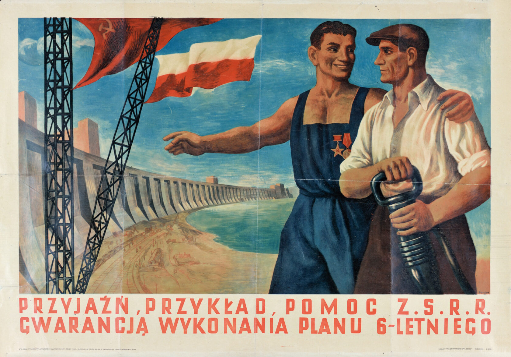 Wojciech Fangor: _Przyjaźń, przykład, pomoc Z.S.R.R. gwarancją wykonania Planu 6-letniego_, 1950