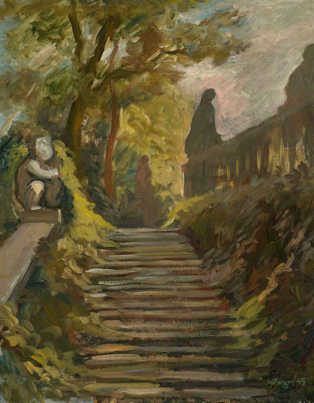 Wojciech Fangor: _Fragment parku ze schodami_, 1945