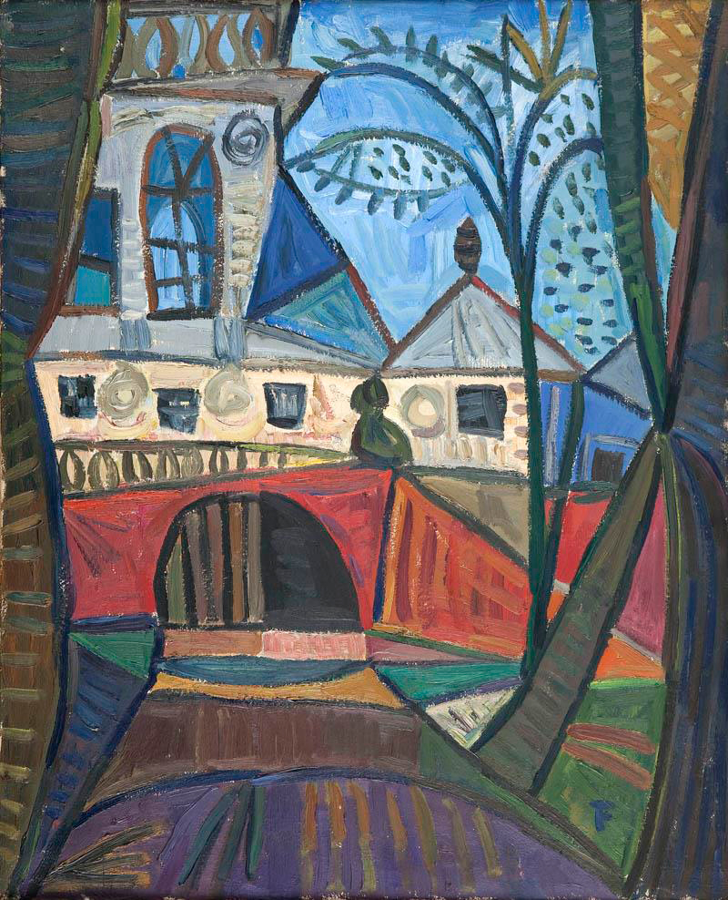 Wojciech Fangor: Pejzaż z kościołem w Wilanowie, 1948